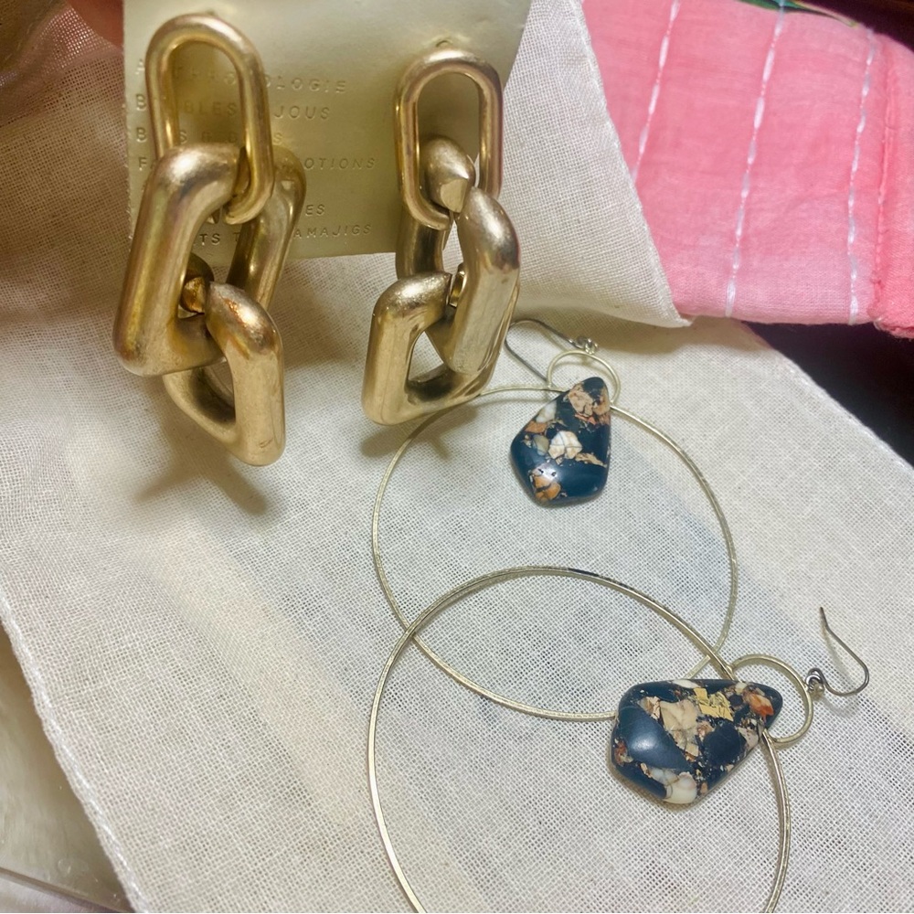 Anthropologie Chunky Gold Link Earrings and Hoops